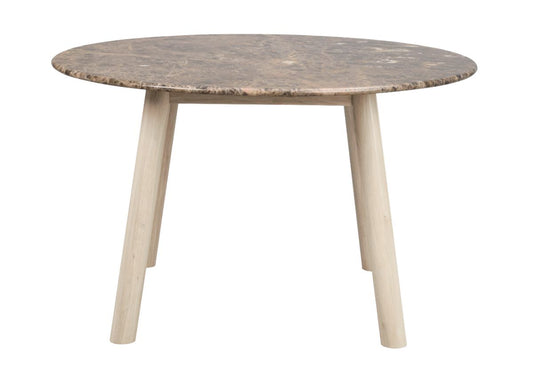 Rowico TARANSAY Round Table, Brown Travertine Top, Whitewash Legs Ø 125 CM
