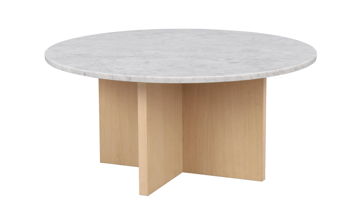 BROOKSVILLE Round Coffee Table Ø90 – White marble & whitewashed oak – 1