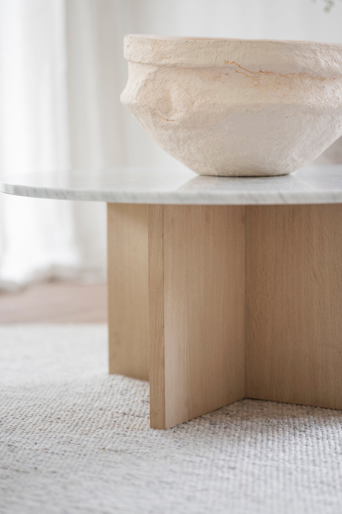 BROOKSVILLE Round Coffee Table Ø90 – White marble & whitewashed oak – 3
