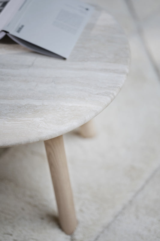 Taransay Travertine Coffee Table Ø90 cm – Beige / Whitewash Oak – 4
