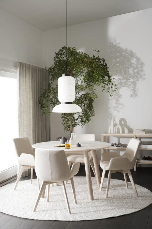 TARANSAY Round Table, Beige Travertine Top, Whitewash Legs Ø 125 CM – Default Title – 5