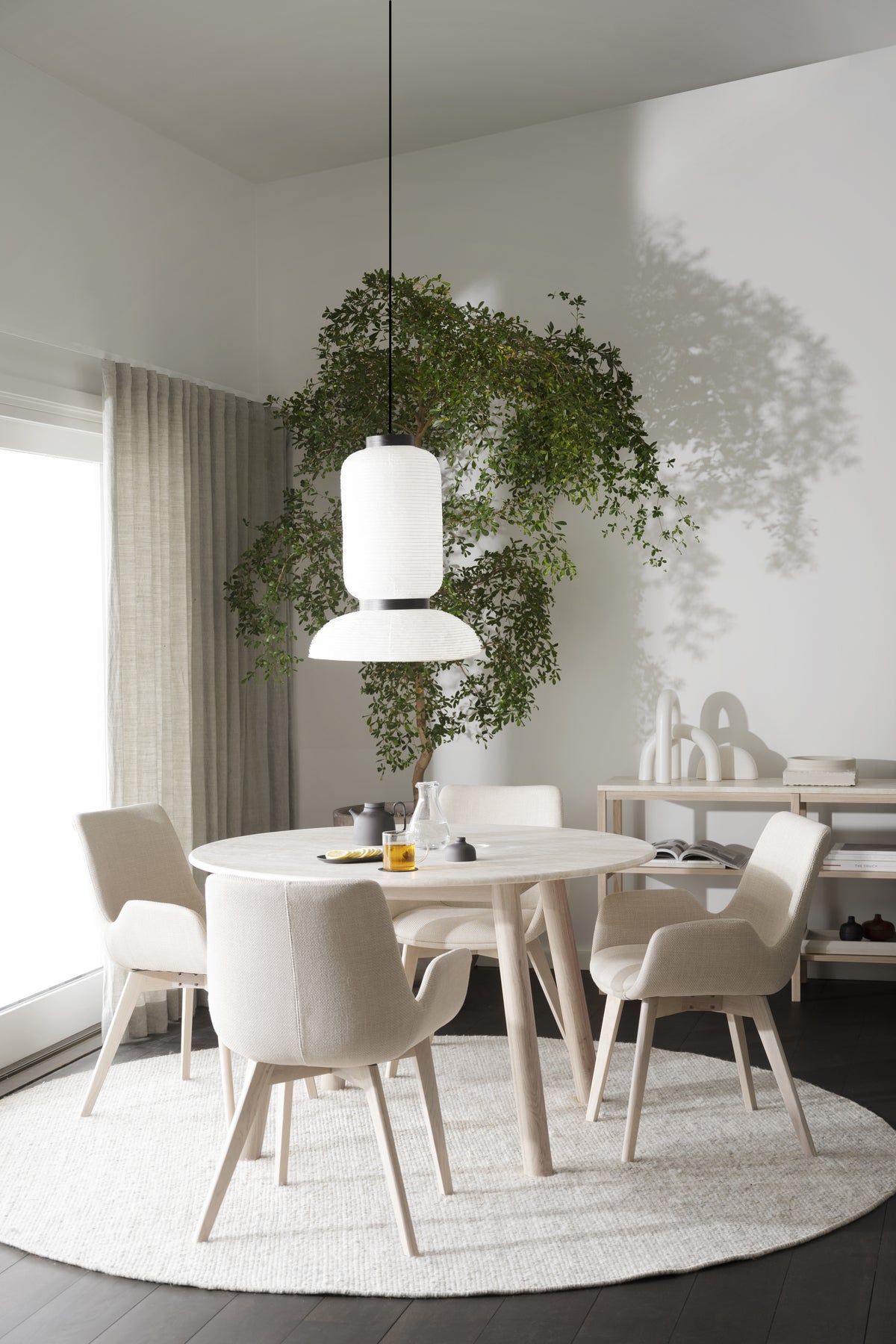 TARANSAY Round Table, Beige Travertine Top, Whitewash Legs Ø 125 CM – Default Title – 5