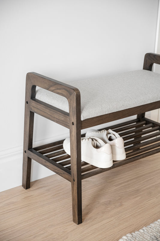 Inverness Hallway Bench with Shoe Shelf 75 cm – Brown Oak / Beige – 2