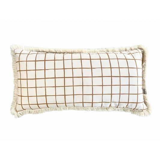 Camel Check Decorative Fringe Cushion by Malomi Kids