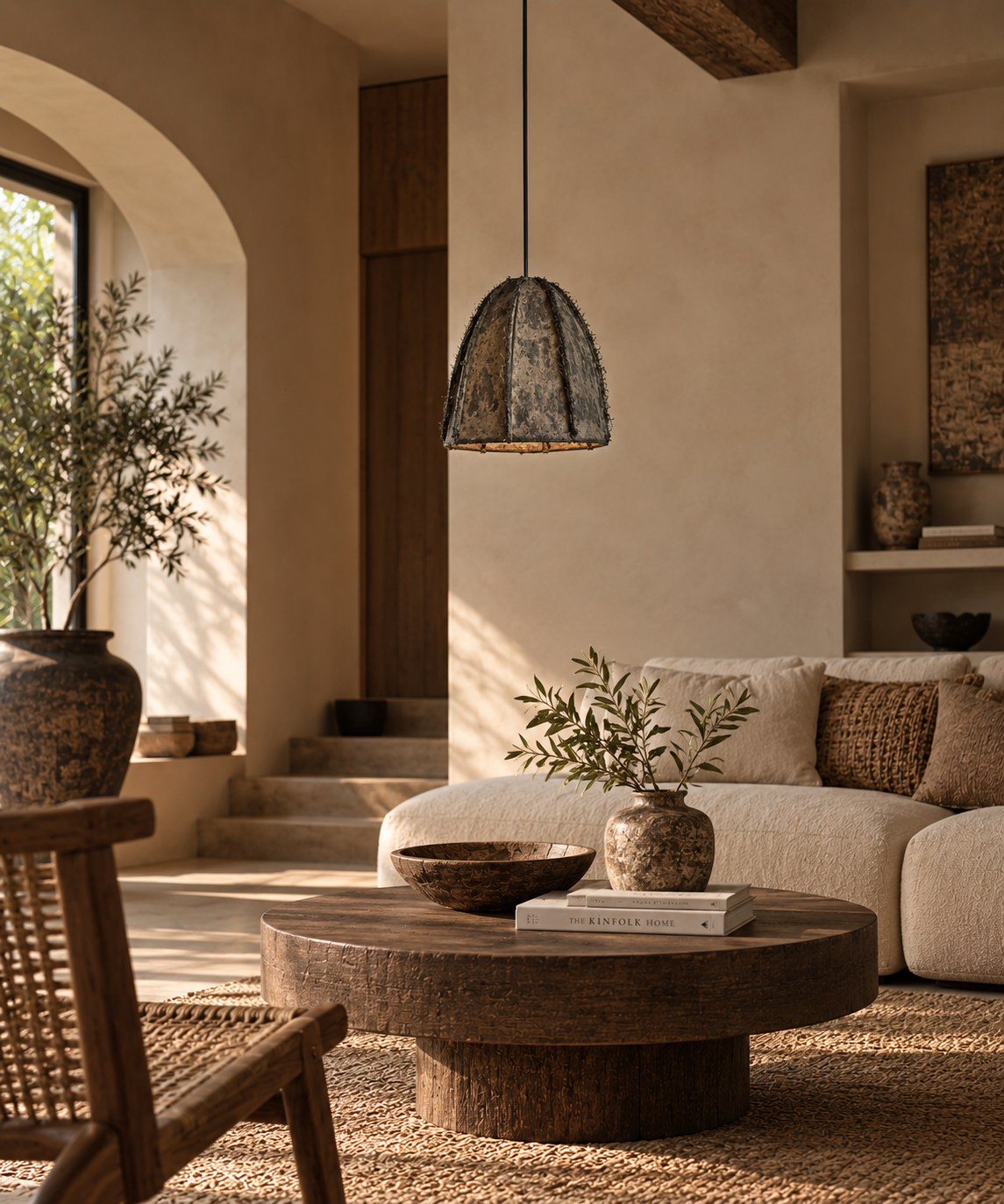 Paper Mache and Jute Hanging Lamp - L