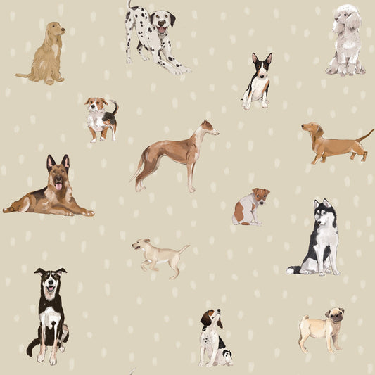 Dogs are The Best Beige with Dots Wallpaper
