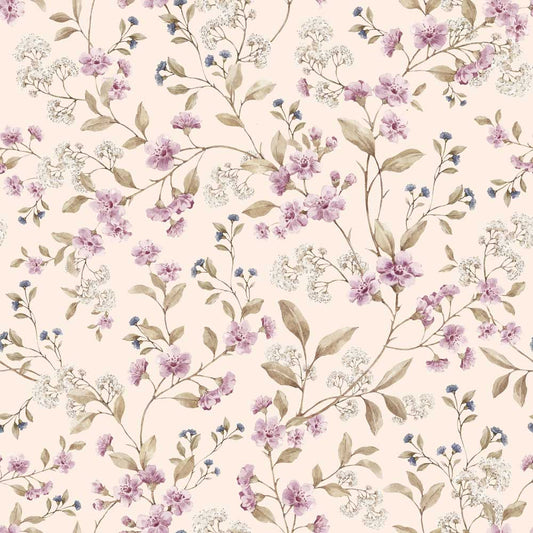Meadow in Pink and Blue flower Wallpaper