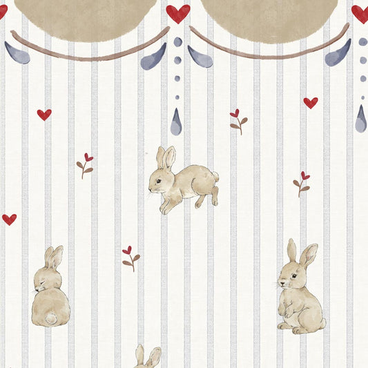 Rabbits hearts with ornament Wallpaper