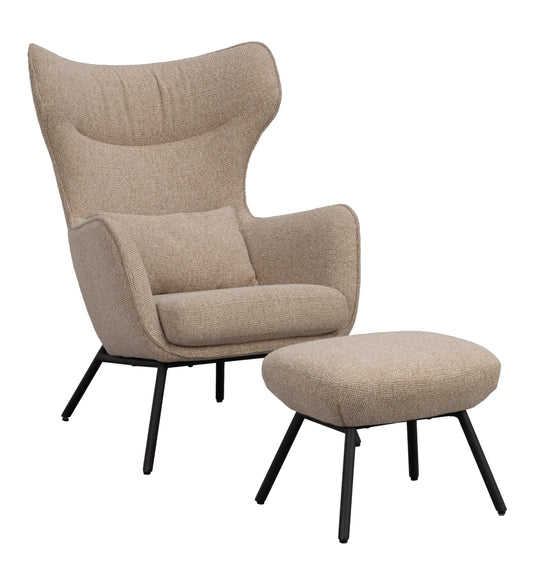 Calvert Lounge Chair with Footstool – Medium Beige
