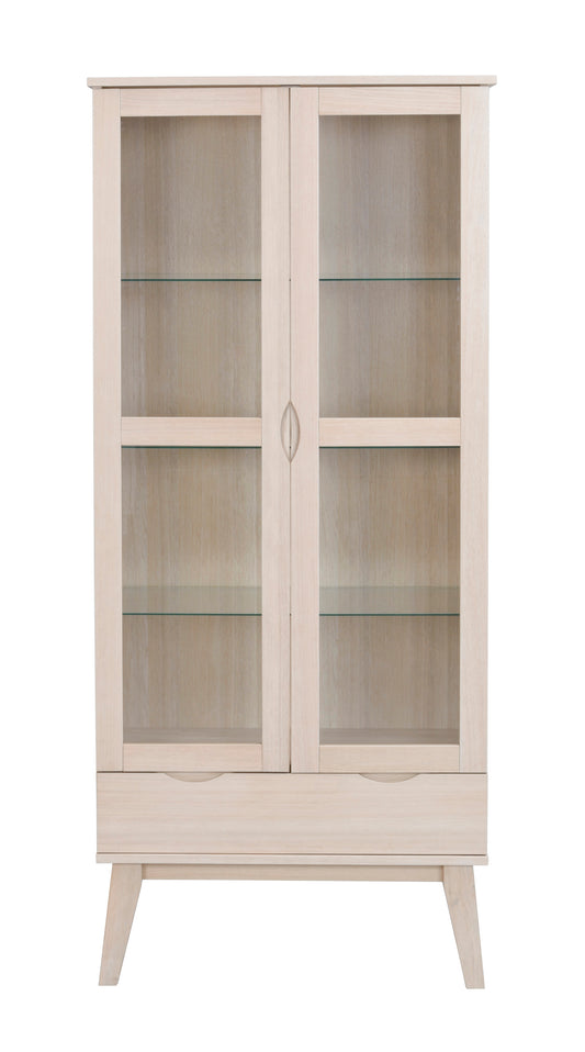 FILIPPA Glass Cabinet with Drawer – Whitewashed Oak