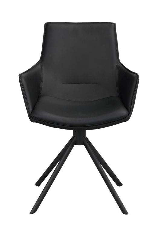 LOWELL Set of 2 Leather Swivel Armchairs – Black leather