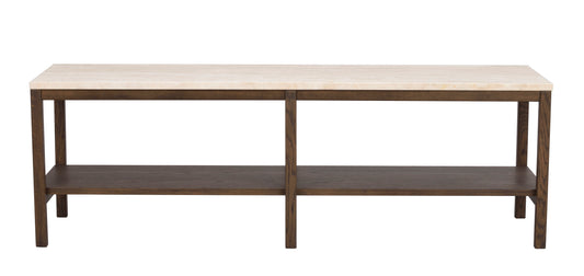 Orwel Travertine Low Console Table 140 x 40 cm – Beige Travertine / Brown Oak