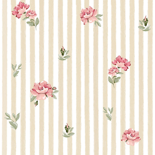 Pink roses on stripes Wallpaper