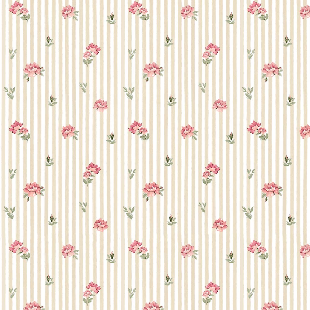 Pink roses on stripes Wallpaper