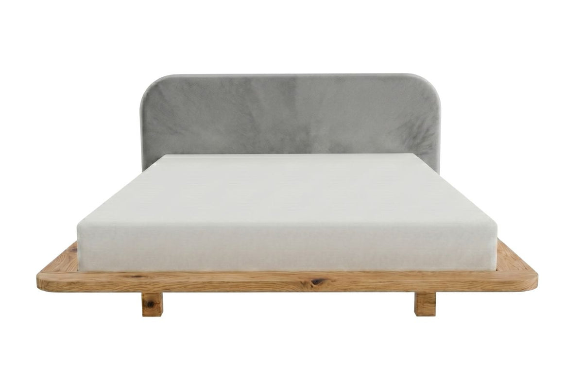 BORA Oak Floating Bed with Upholstered Headboard