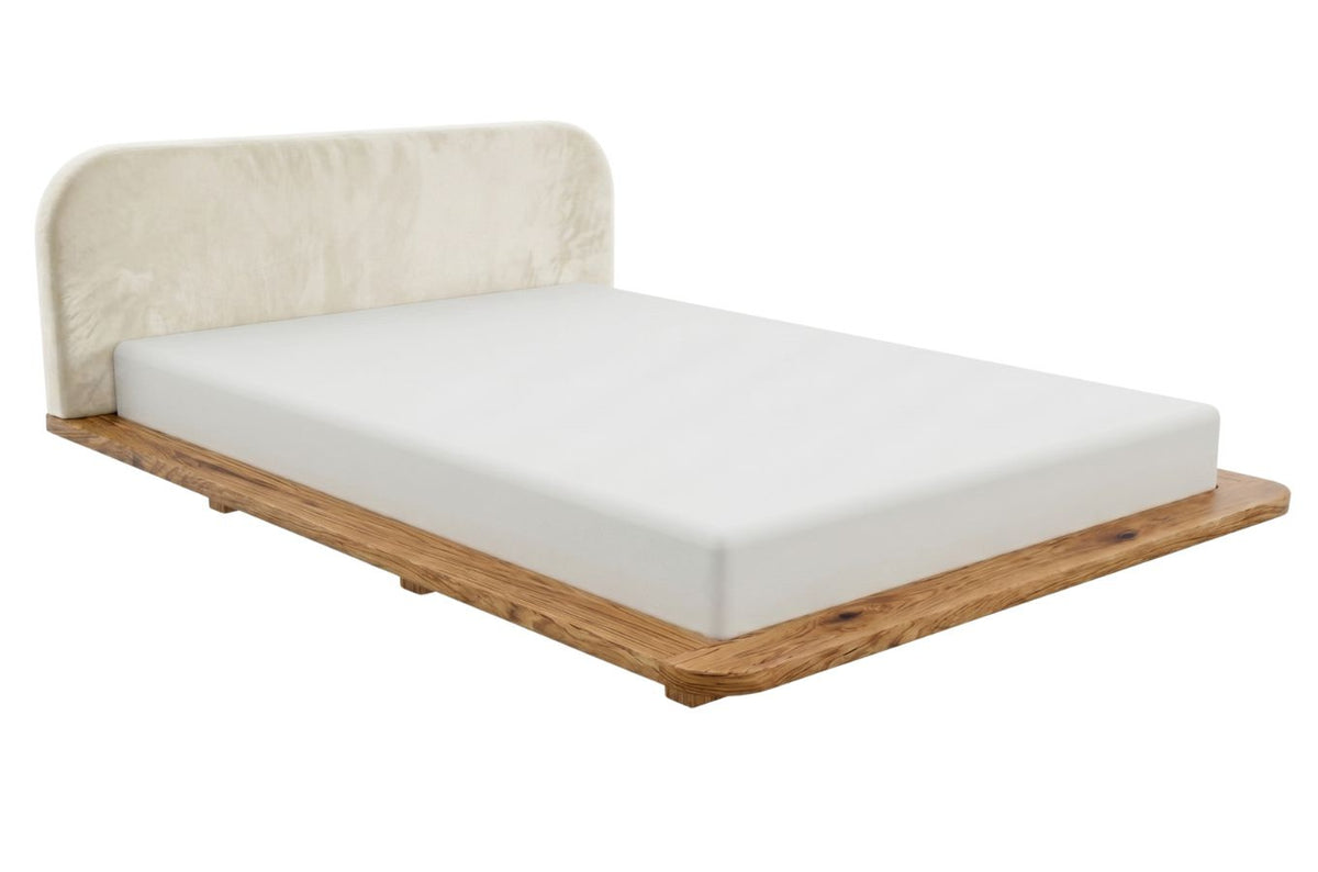 BORA Oak Floating Bed with Upholstered Headboard