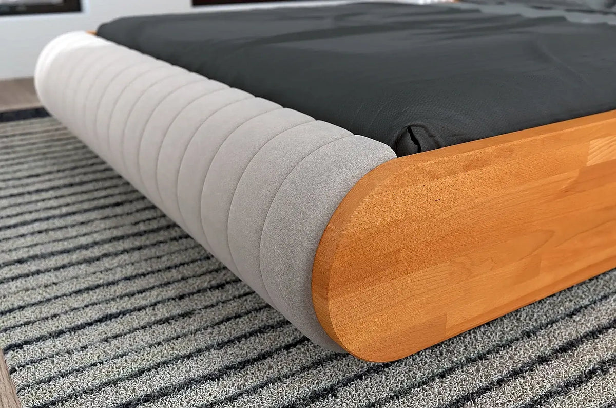 HARALD Beech Floating Bed with Upholstered Headboard