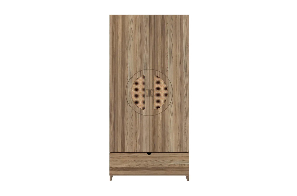 HARMARK Oak Wardrobe with Rattan Doors and Drawer