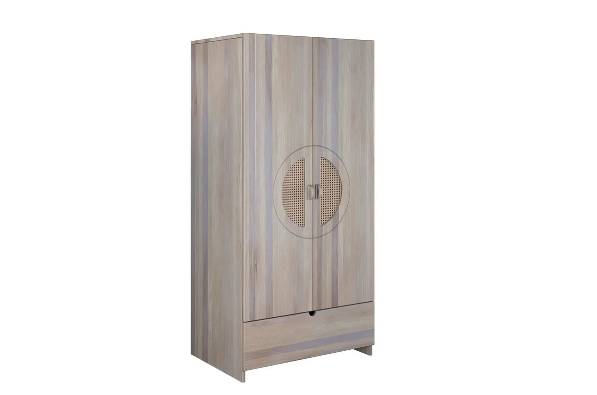 HARMARK Oak Wardrobe with Rattan Doors and Drawer