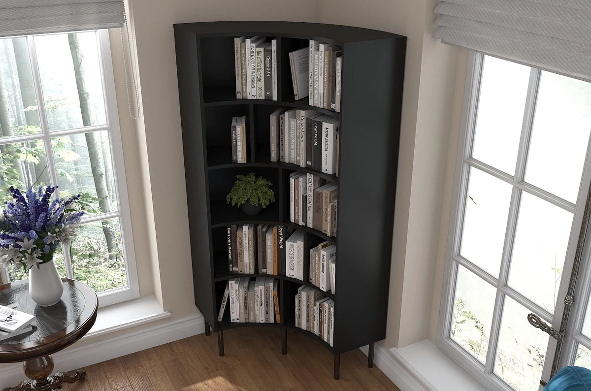HORN Corner Bookcase 80CM with Black Legs