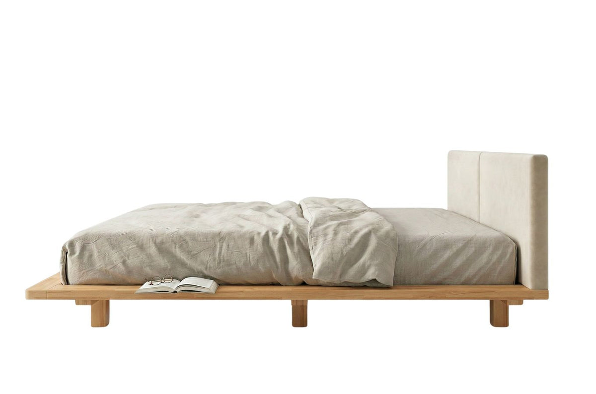 HVAR Beech Floating Bed with Bouclé Headboard