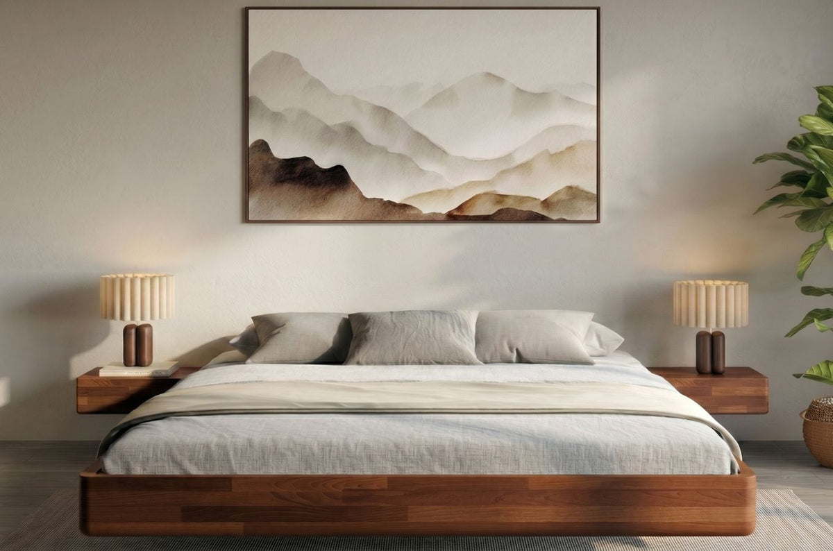 LENA FLAT Beech Floating Bed without Headboard