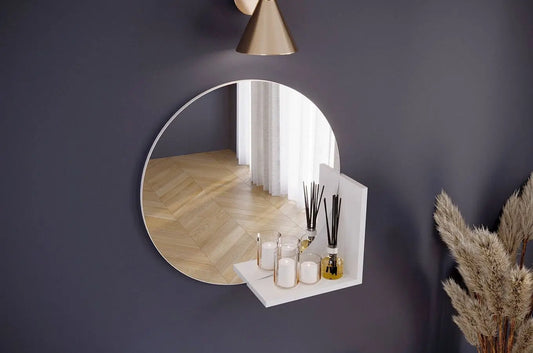 LUCIJA Round Mirror 60CM with Shelf White