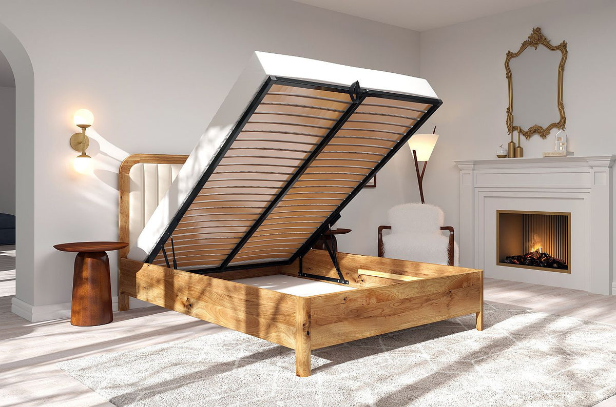 MODENA BC Oak Bed with Lift-Up Storage