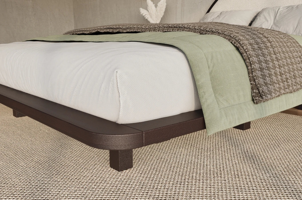 MOMOKO Beech Floating Bed with Bouclé Headboard
