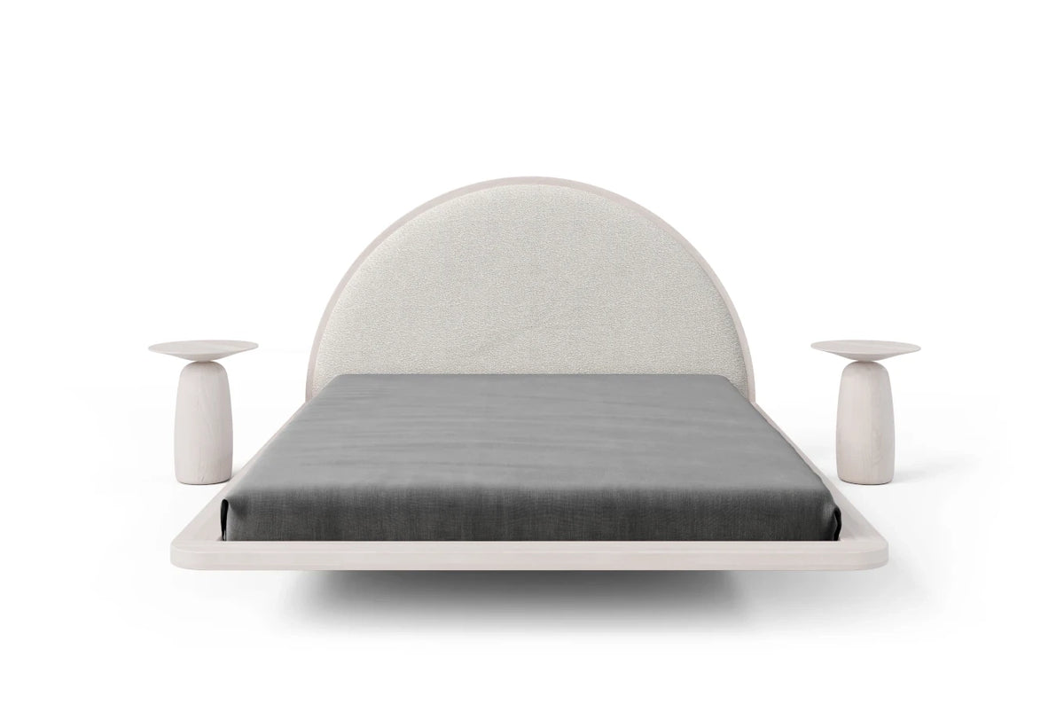 MOMOKO Beech Floating Bed with Bouclé Headboard