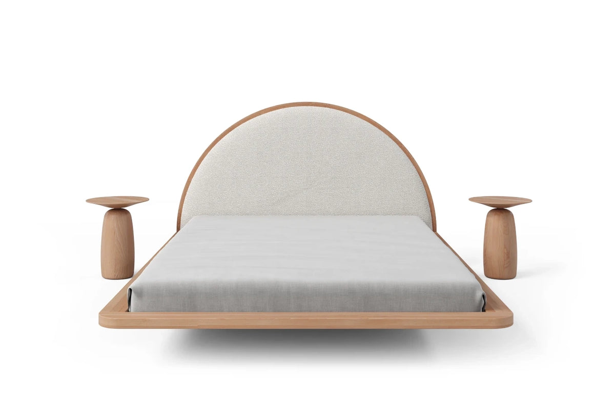 MOMOKO Beech Floating Bed with Bouclé Headboard