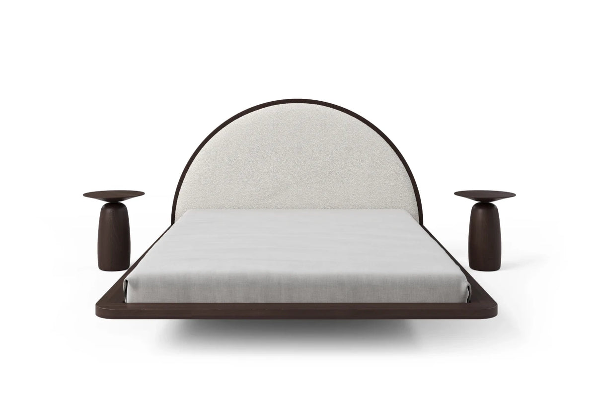 MOMOKO Beech Floating Bed with Bouclé Headboard