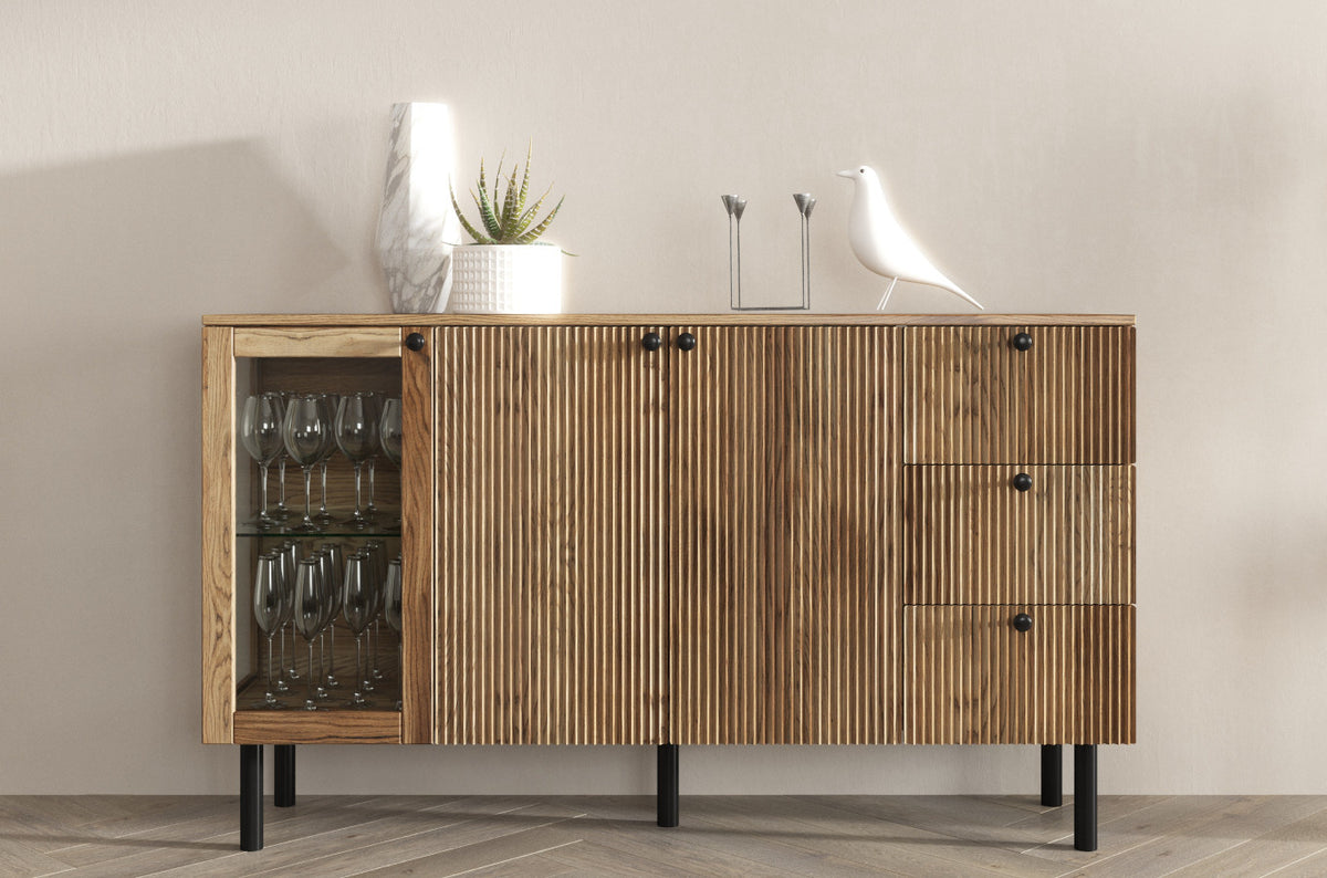 NORVIK Oak Chest 160CM with Glass Door