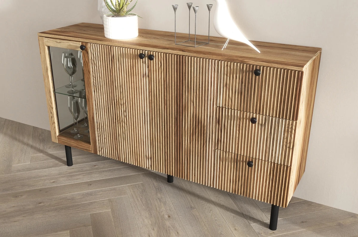 NORVIK Oak Chest 160CM with Glass Door