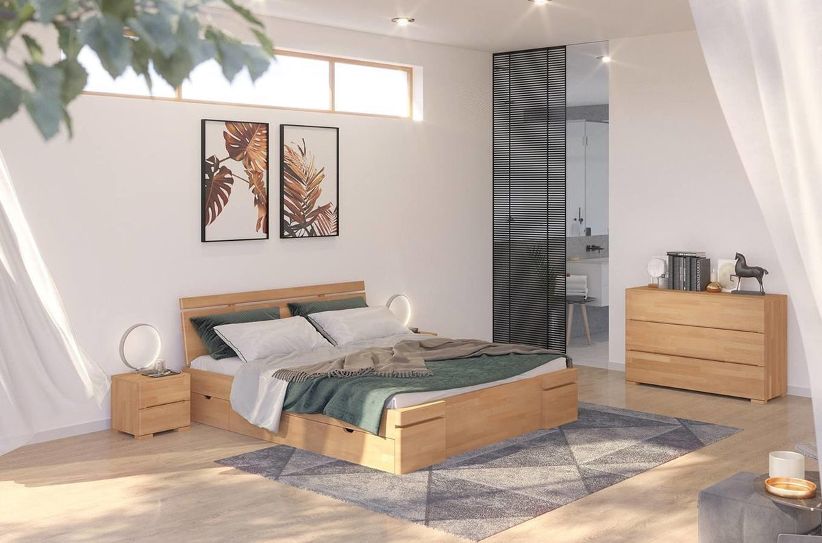 SPARTA Beech Maxi Bed with 4 Drawers