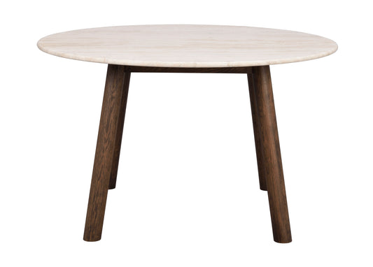 TARANSAY Round Table, Beige Travertine Top, Brown Legs Ø 125 CM