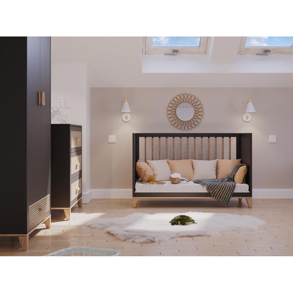 Nami Evolutive Bett Rattan 60 x 120 - Onyx