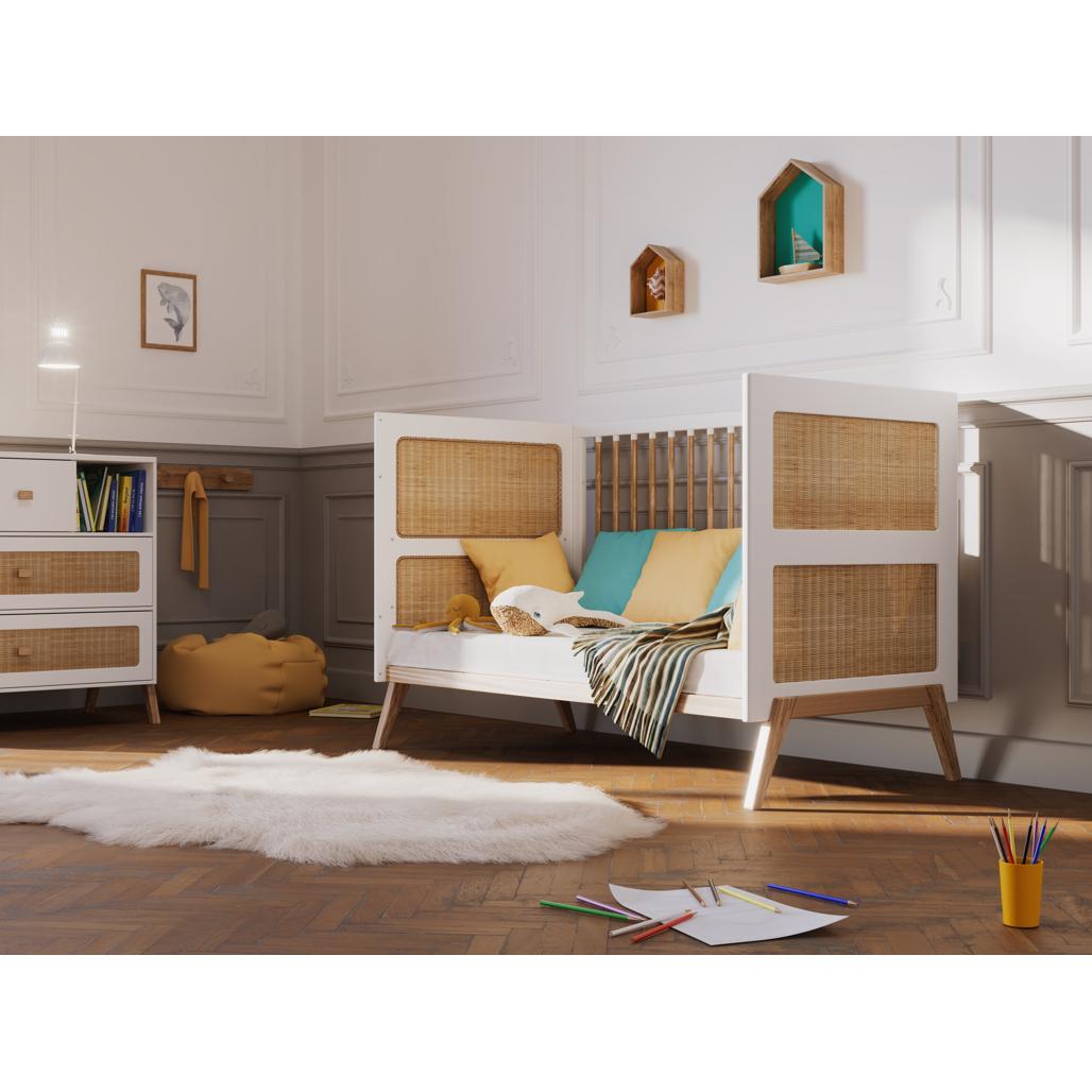Cama multievolutiva Marelia Ratán 70x140 - Neige