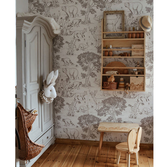 ANIMALS On White Wallpaper 100x280CM