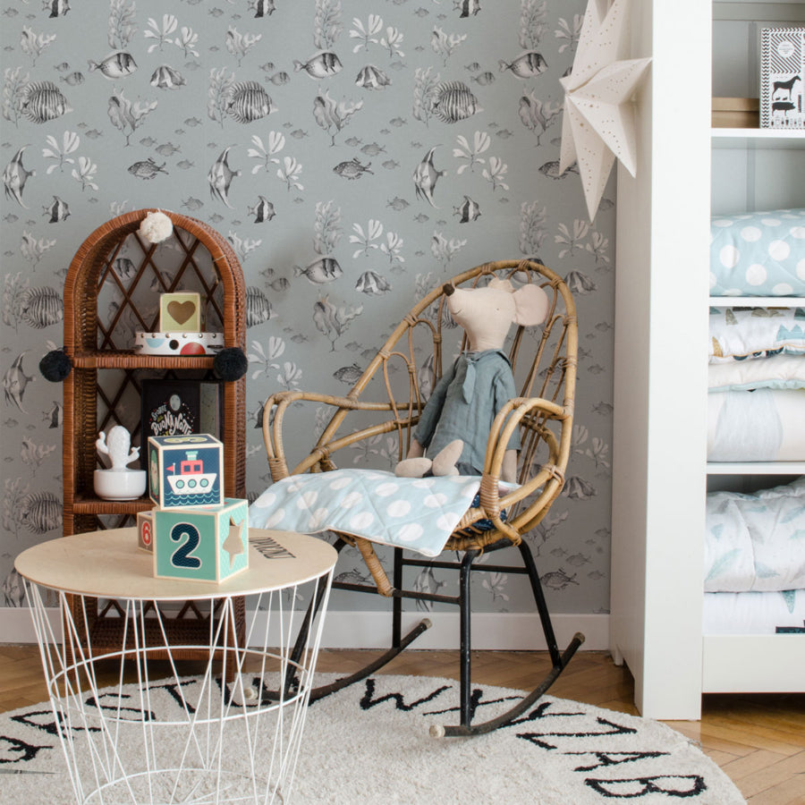 Schwarz-weiße Fischtapete, 50 x 280 cm