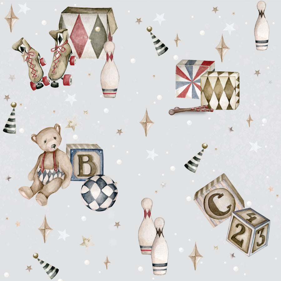 TEDDY Bears and Toys Gray Wallpaper 100x280CM