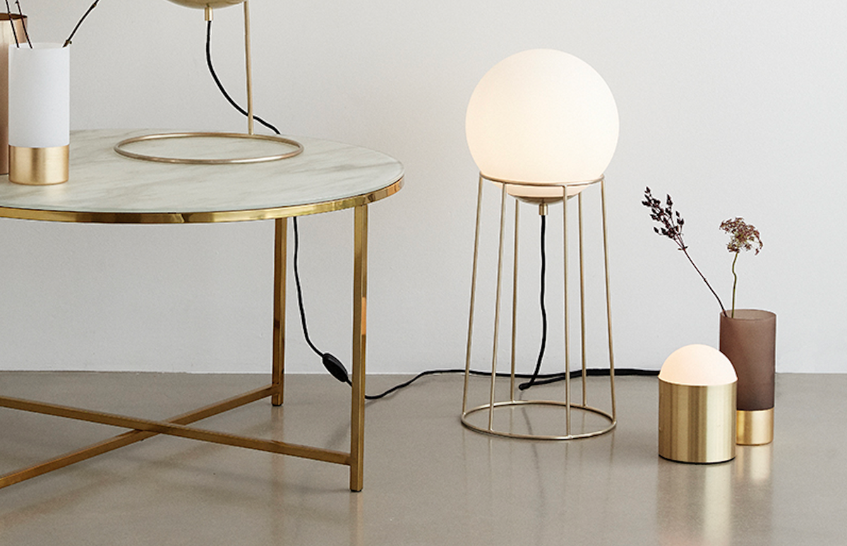 HÜBSCH Opal Brass Floor Lamp 60 CM