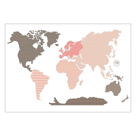 World Map pink sticker - 155x88CM