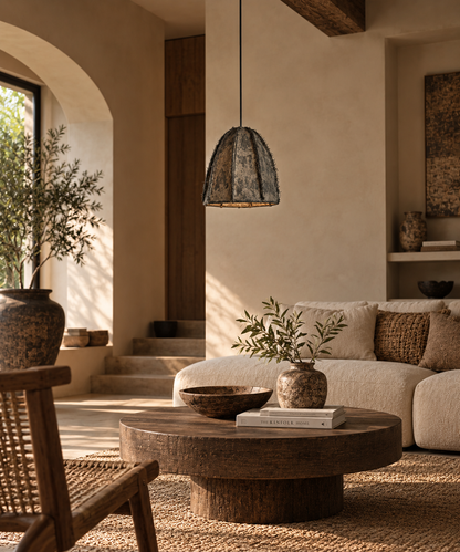 Paper Mache and Jute Hanging Lamp - S
