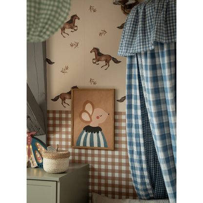 Horses And Check Brown Wallpaper