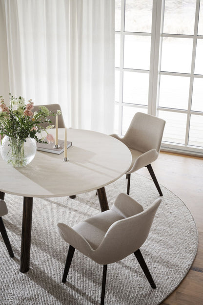 Rowico TARANSAY Round Table, Beige Travertine Top, Brown Legs Ø 125 CM