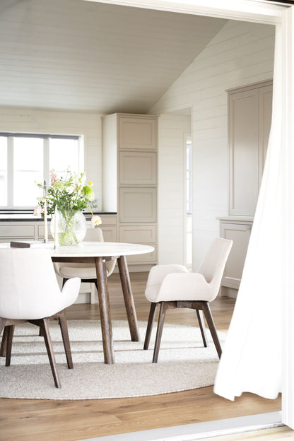 Rowico TARANSAY Round Table, Beige Travertine Top, Brown Legs Ø 125 CM