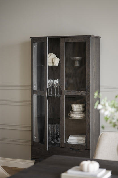 FILIPPA Glass Cabinet with Drawer – Dark Brown Oak – 3