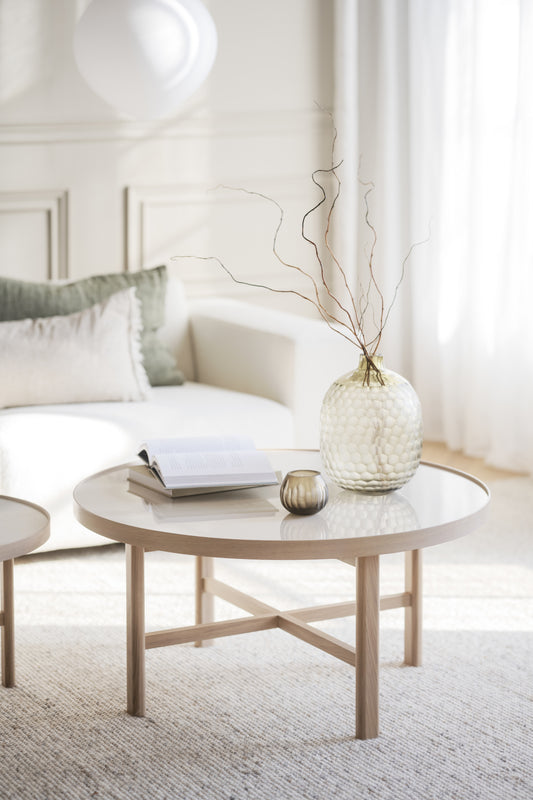 Marsden Round Coffee Table Ø90 cm – Beige Ceramic / Whitewash Oak – 3