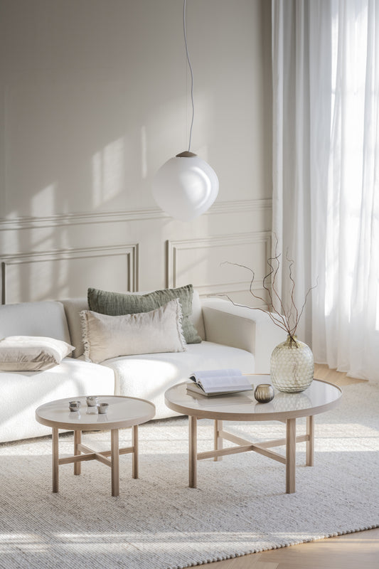 Marsden Round Coffee Table Ø90 cm – Beige Ceramic / Whitewash Oak – 2